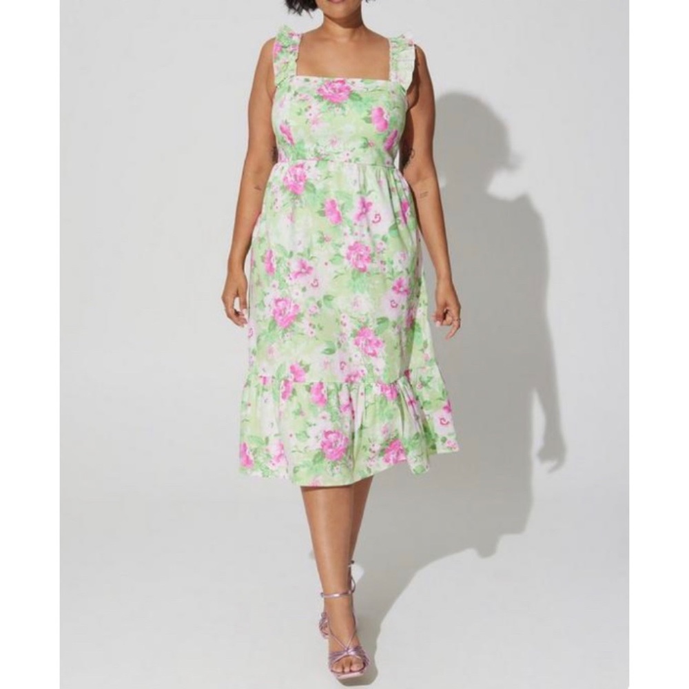 🆕 Green Floral Poplin Tiered Ruffle Strap
Dress 2 2X 18 20 NWT Torrid New! pink